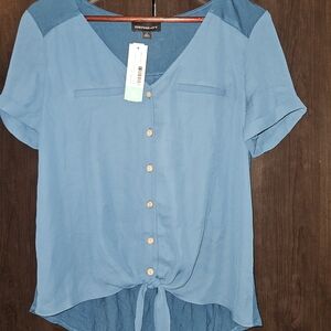 NWT Fortune & Ivy Light Blue Tie-Front Button Down Blouse